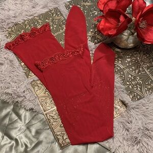 🌹Vintage Red Lace Trim Super Sexy Thigh High Tights Hosiery - Beautiful